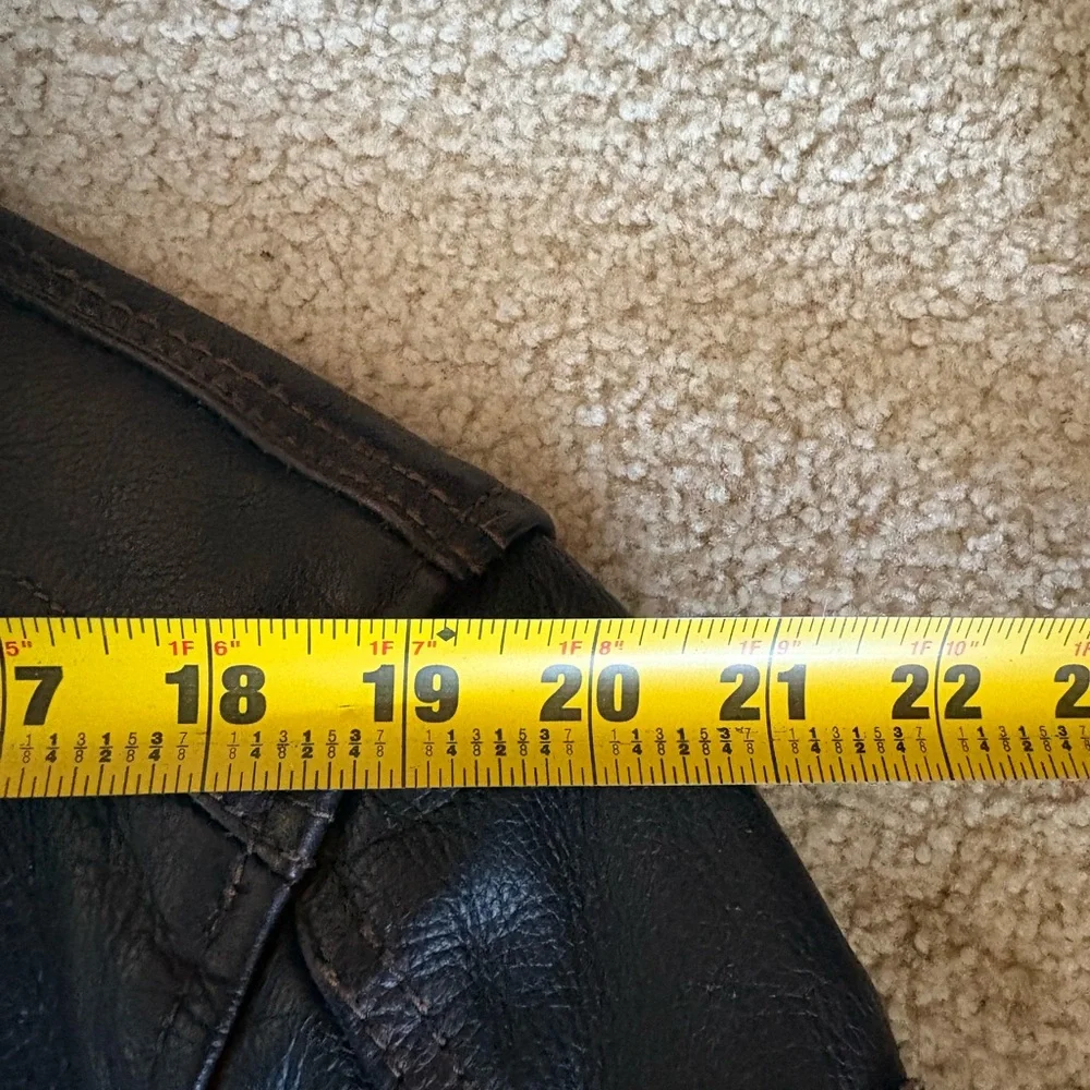 Vintage European Transmission Leather Bomber Jacket Sherpa Collar Men’s Large - Picture 11 of 12